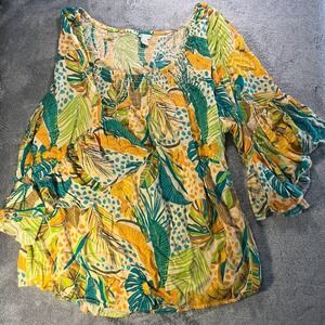 Cato Women's Top, Lightweight flowy bright colors, Tropical, 3/4 Sleeves 18/20